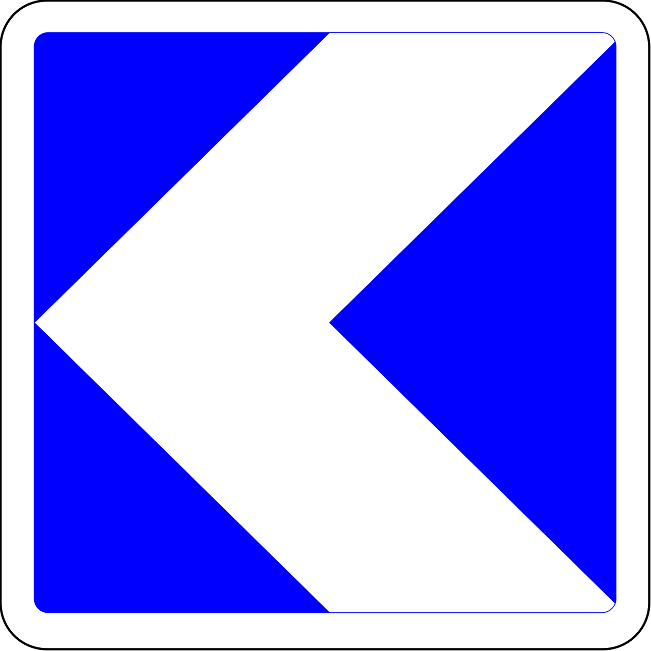 Red-and-white chevron curve warning sign on a French road